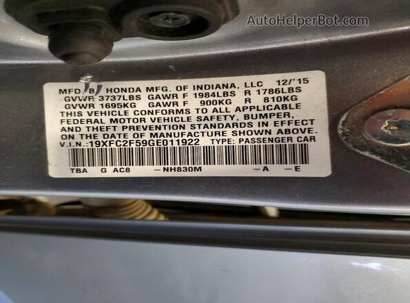 19XFC2F59GE011922 2016 HONDA CIVIC Silver Շարժիչի բաժամունքի տեսք