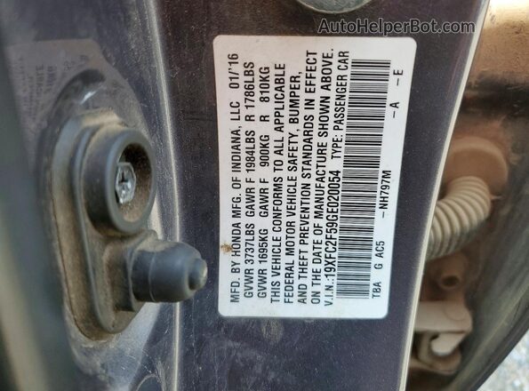 19XFC2F59GE020054 2016 HONDA CIVIC Charcoal Vista del compartimento del motor