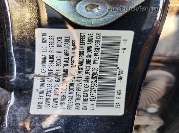 19XFC2F59GE029403 2016 HONDA CIVIC Black Vista del compartimento del motor