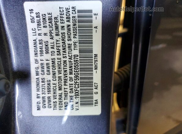 19XFC2F59GE055970 2016 HONDA CIVIC Gray Widok naklejki z numerem VIN