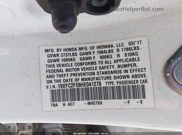 19XFC2F59HE041276 2017 HONDA CIVIC White Вид підкапотного простору