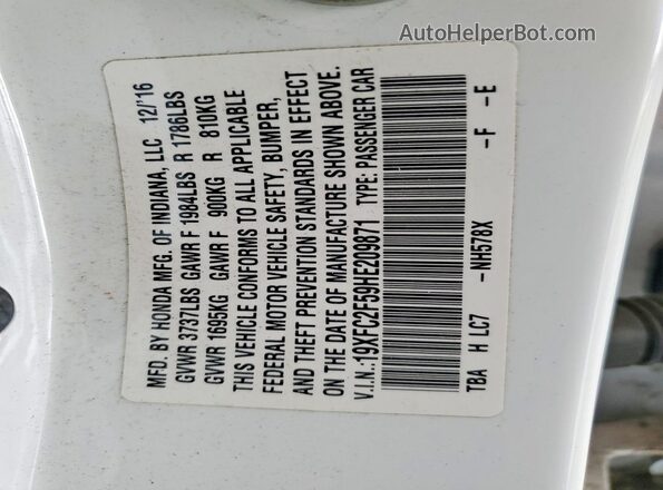19XFC2F59HE209871 2017 HONDA CIVIC White Widok komory silnika