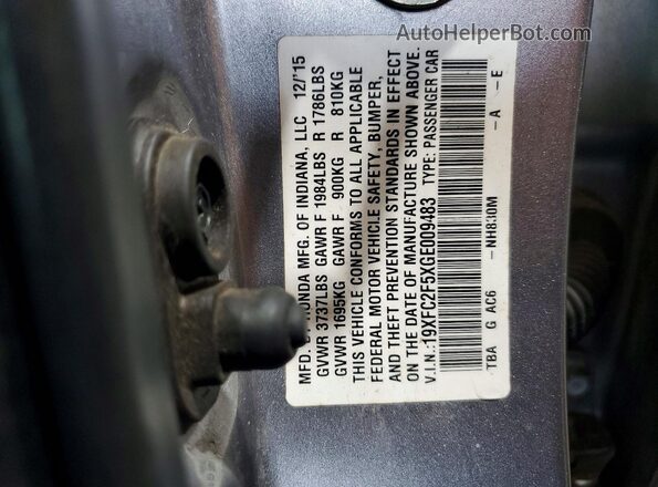 19XFC2F5XGE009483 2016 HONDA CIVIC Silver VIN կոդի պիտակի տեսք