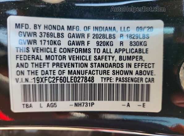 19XFC2F60LE027848 2020 HONDA CIVIC Black Engine compartment view