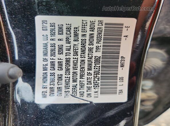 19XFC2F60LE210862 2020 HONDA CIVIC Black Շարժիչի բաժամունքի տեսք