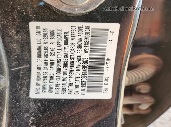 19XFC2F61KE036878 2019 HONDA CIVIC Black VIN კოდის სტიკერის ხედი