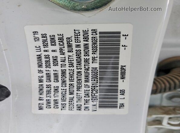19XFC2F61LE006894 2020 HONDA CIVIC White Вид підкапотного простору