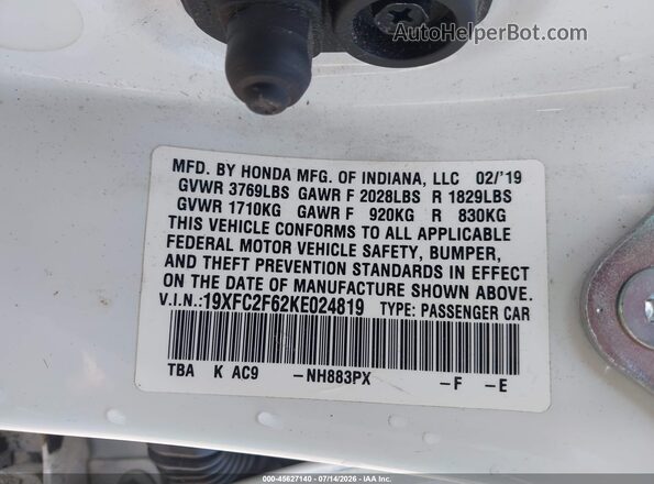 19XFC2F62KE024819 2019 HONDA CIVIC Белый Вид подкапотного пространства