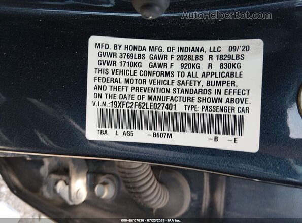 19XFC2F62LE027401 2020 HONDA CIVIC Navy Vista del compartimento del motor