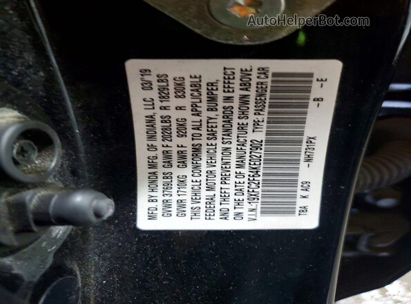 19XFC2F64KE027902 2019 HONDA CIVIC Black VIN sticker view