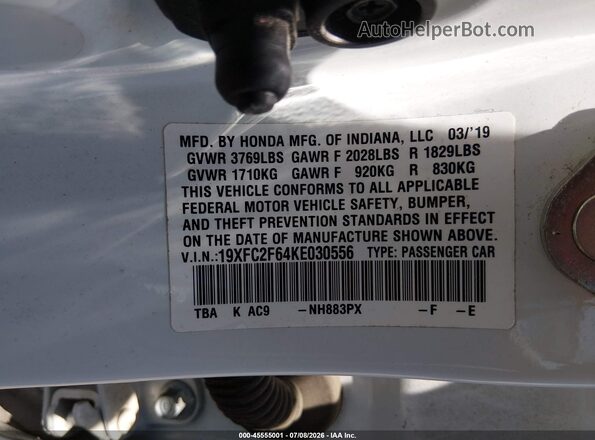 19XFC2F64KE030556 2019 HONDA CIVIC White Widok komory silnika