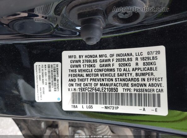 19XFC2F64LE210850 2020 HONDA CIVIC Black Engine compartment view