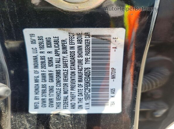 19XFC2F65KE040576 2019 HONDA CIVIC Black VIN կոդի պիտակի տեսք
