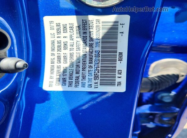 19XFC2F67KE016649 2019 HONDA CIVIC Blue Vista del compartimento del motor