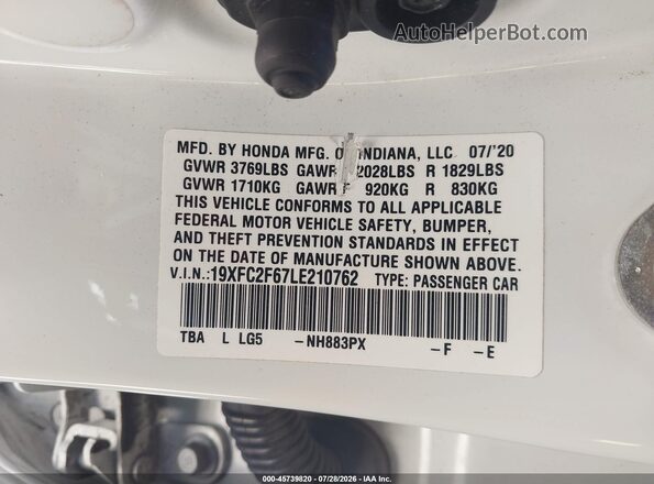 19XFC2F67LE210762 2020 HONDA CIVIC White Widok komory silnika
