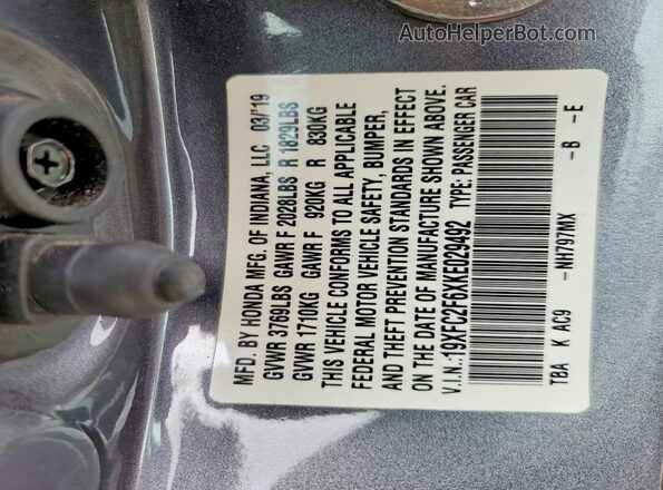 19XFC2F6XKE029492 2019 HONDA CIVIC Gray Vista del compartimento del motor