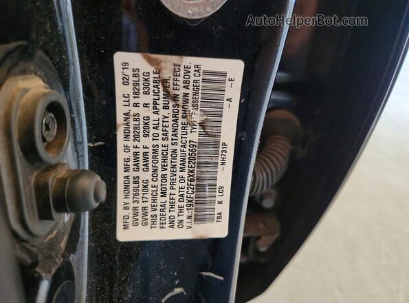 19XFC2F6XKE205697 2019 HONDA CIVIC Черный Вид подкапотного пространства