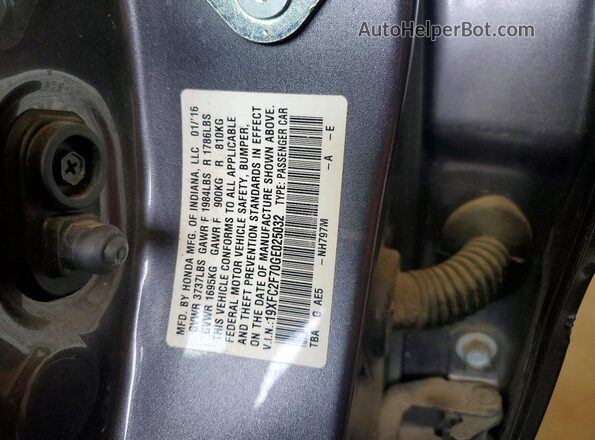 19XFC2F70GE025032 2016 HONDA CIVIC Gray Vista del compartimento del motor