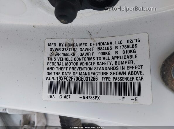19XFC2F70GE031266 2016 HONDA CIVIC White Vista del compartimento del motor