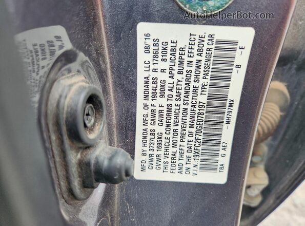 19XFC2F70GE078197 2016 HONDA CIVIC Gray Շարժիչի բաժամունքի տեսք