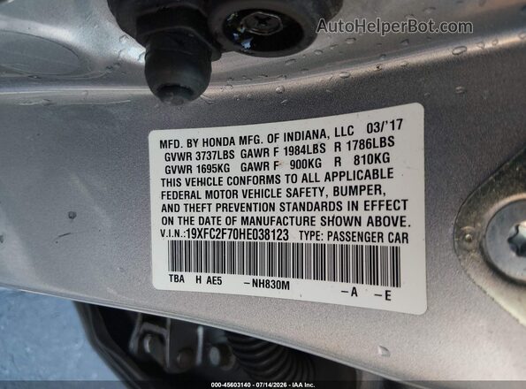 19XFC2F70HE038123 2017 HONDA CIVIC Silver Widok komory silnika