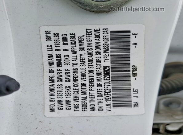 19XFC2F70JE206929 2018 HONDA CIVIC White Շարժիչի բաժամունքի տեսք