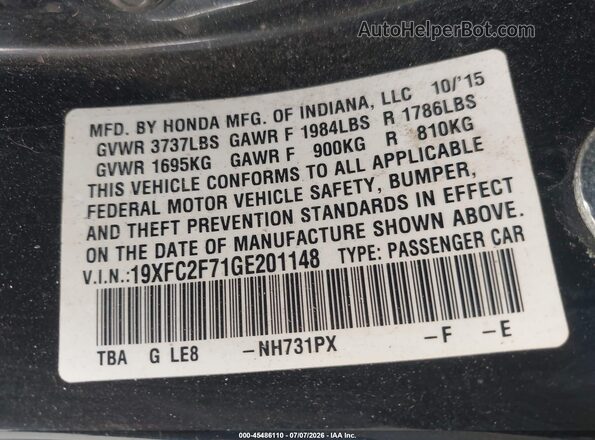 19XFC2F71GE201148 2016 HONDA CIVIC Black Engine compartment view
