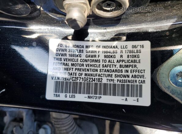19XFC2F71GE234182 2016 HONDA CIVIC Black Widok naklejki z numerem VIN