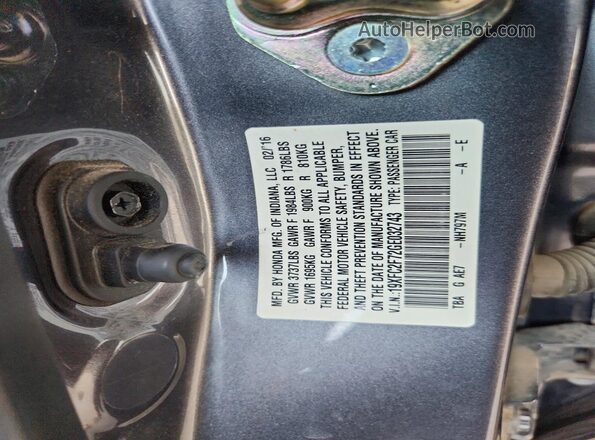 19XFC2F72GE032743 2016 HONDA CIVIC Gray Вид підкапотного простору