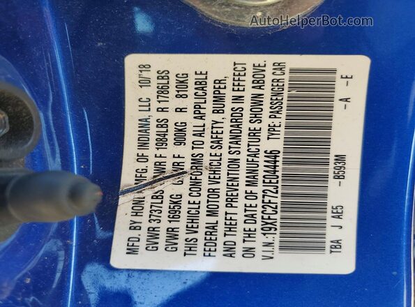 19XFC2F72JE044446 2018 HONDA CIVIC Blue Widok komory silnika