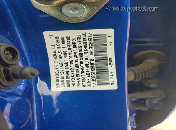 19XFC2F73HE017881 2017 HONDA CIVIC Blue Вид підкапотного простору