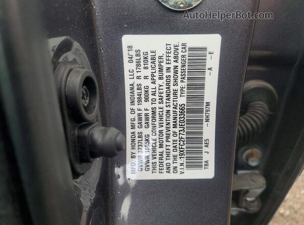 19XFC2F73JE033665 2018 HONDA CIVIC Gray ძრავის განყოფილების ხედი