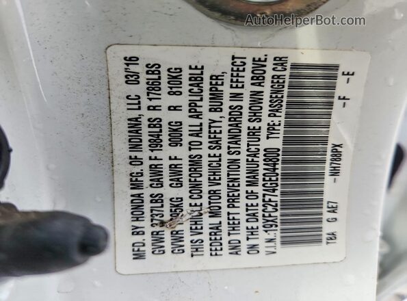 19XFC2F74GE044800 2016 HONDA CIVIC White Vista del compartimento del motor