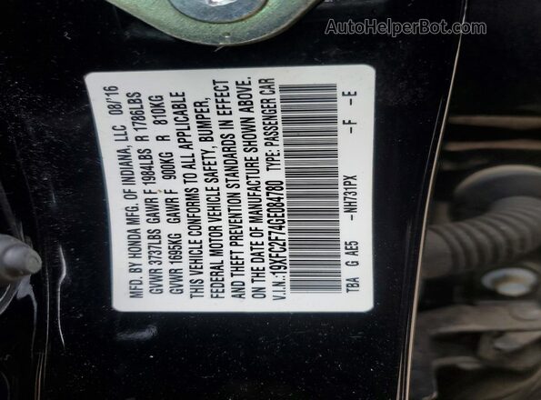 19XFC2F74GE084780 2016 HONDA CIVIC Черный Вид подкапотного пространства