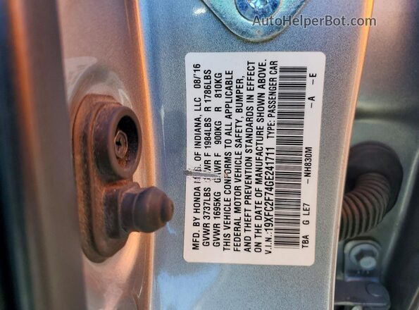 19XFC2F74GE241711 2016 HONDA CIVIC Silver Widok komory silnika