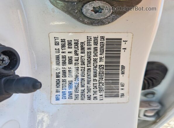 19XFC2F74HE031529 2017 HONDA CIVIC White Vista de la etiqueta del VIN