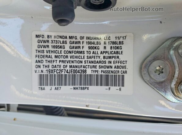 19XFC2F74JE004398 2018 HONDA CIVIC White Вид підкапотного простору