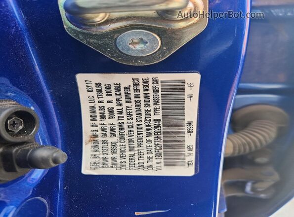 19XFC2F75HE029448 2017 HONDA CIVIC Blue VIN կոդի պիտակի տեսք