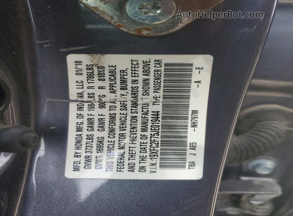 19XFC2F75JE019444 2018 HONDA CIVIC Gray Widok komory silnika