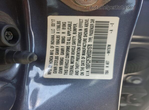 19XFC2F76HE031578 2017 HONDA CIVIC Gray ძრავის განყოფილების ხედი
