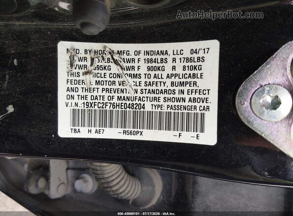 19XFC2F76HE048204 2017 HONDA CIVIC Black Շարժիչի բաժամունքի տեսք