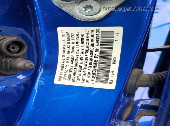 19XFC2F76HE081302 2017 HONDA CIVIC Синий Вид наклейки с VIN-кодом