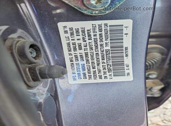 19XFC2F77GE078293 2016 HONDA CIVIC Gray Engine compartment view