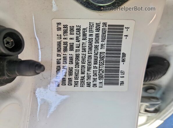 19XFC2F77GE249270 2016 HONDA CIVIC White Engine compartment view