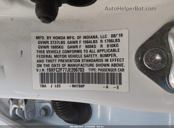 19XFC2F77JE206703 2018 HONDA CIVIC White Вид підкапотного простору