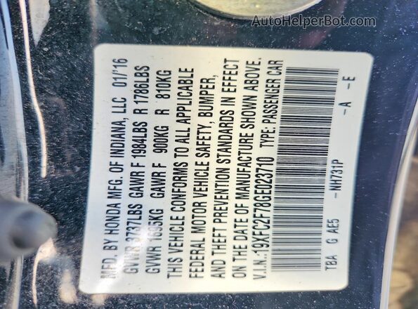 19XFC2F78GE023710 2016 HONDA CIVIC Black Vista del compartimento del motor
