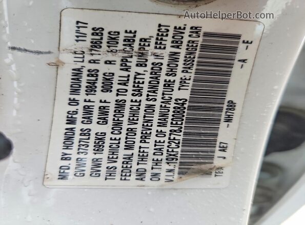 19XFC2F78JE008843 2018 HONDA CIVIC Белый Вид подкапотного пространства