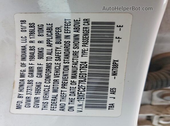 19XFC2F78JE017624 2018 HONDA CIVIC Белый Вид подкапотного пространства