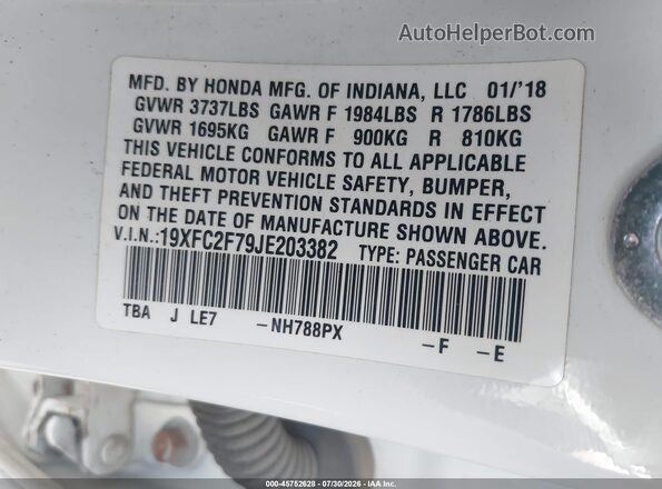 19XFC2F79JE203382 2018 HONDA CIVIC White ძრავის განყოფილების ხედი