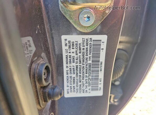19XFC2F7XGE065683 2016 HONDA CIVIC Gray Вид підкапотного простору